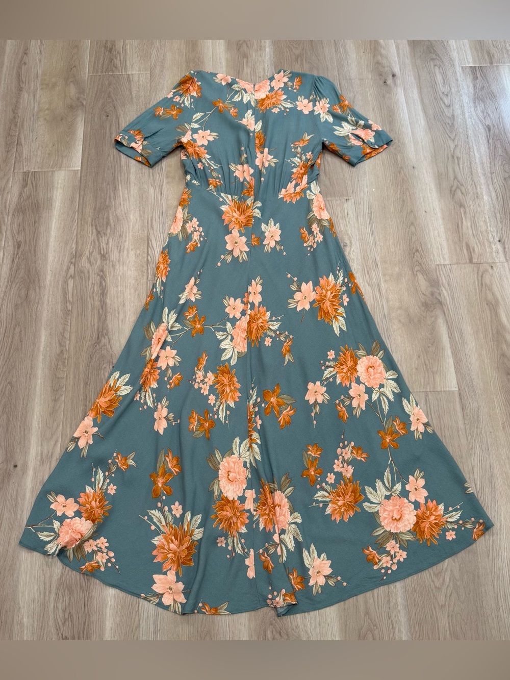 Petal & Pup Teal Floral Maxi Dress Retro Boho Cottagecore Size Large - Picture 2 of 12